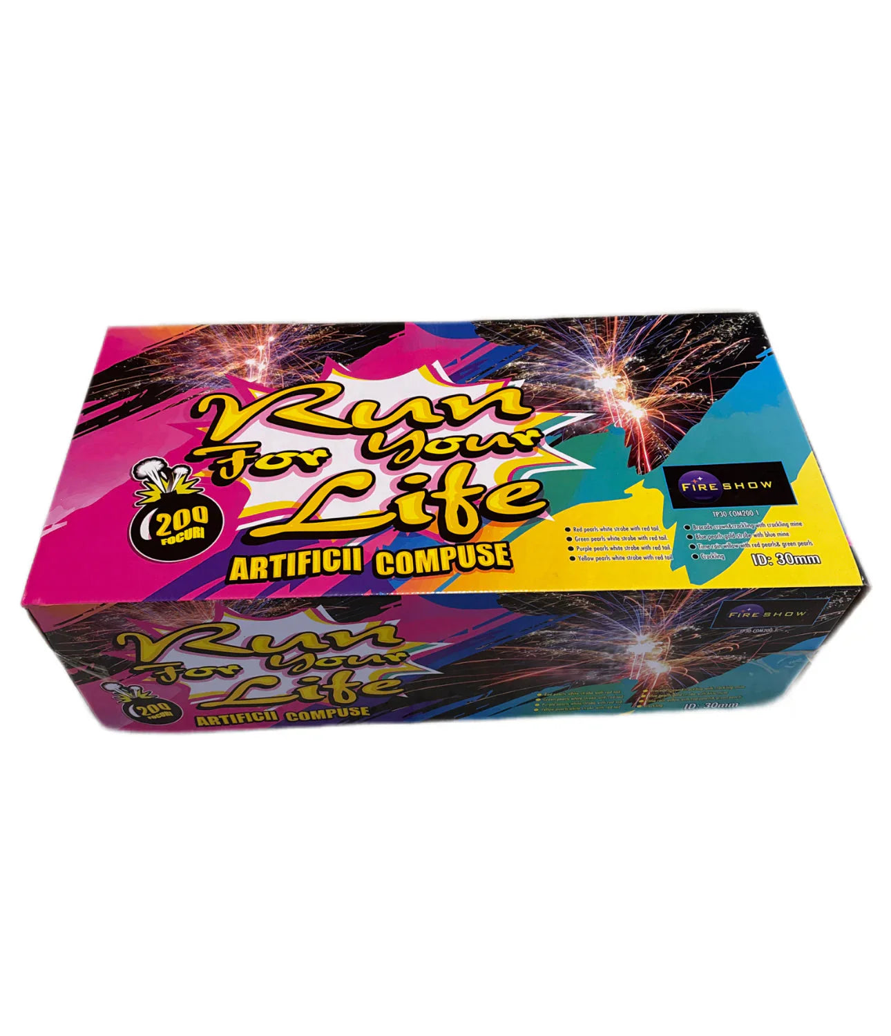 BATERIE DE ARTIFICII 200 FOCURI 30 MM RUN FOR YOUR LIFE